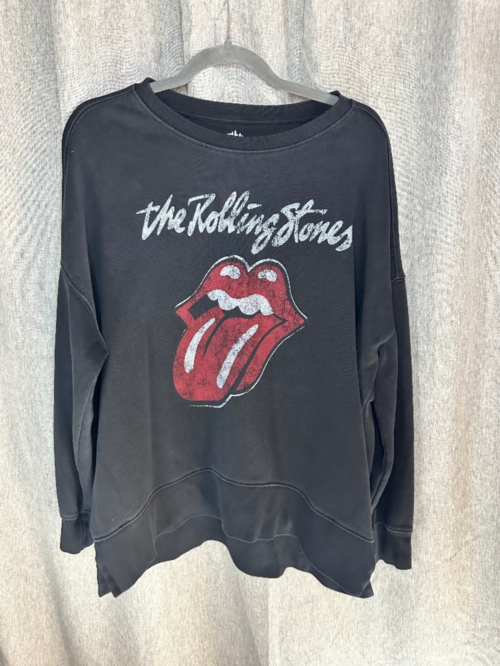 he Rolling Stones Graphic Oversized Crewneck Sweatshirt Washed Black - Size L